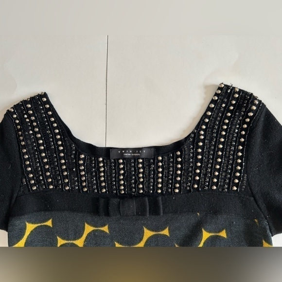 TWIN Set Simona Barbieri 100% wool dress size S knitted circle pattern - Picture 9 of 10